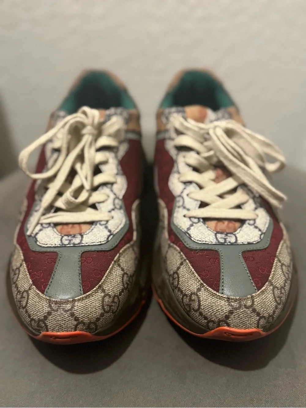 Gucci Multicolor GG Monogram Runner Sneakers - Burgundy, Beige, Teal, Orange - Picture 8 of 9